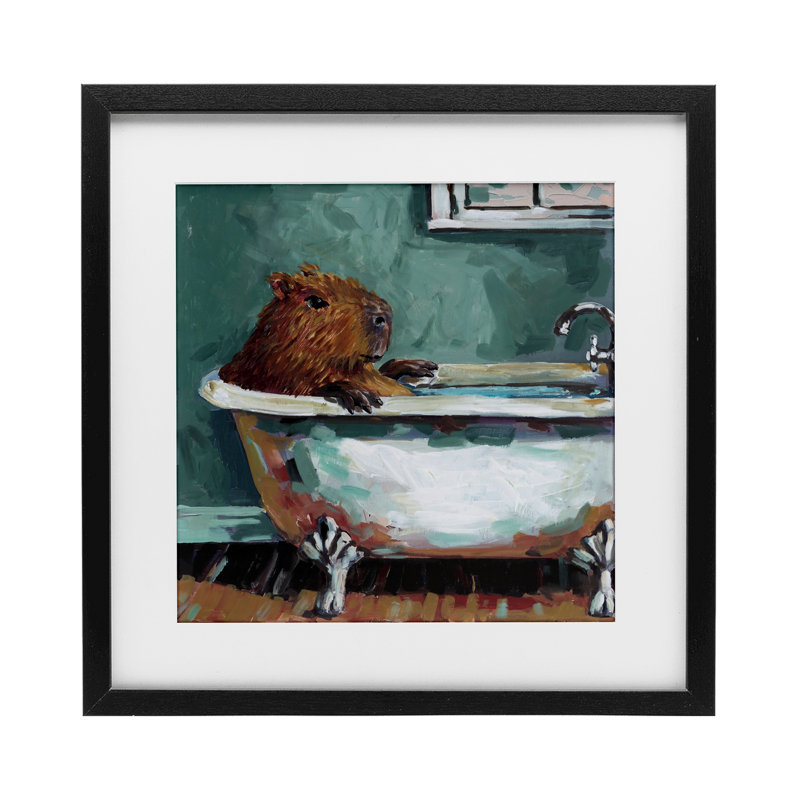 «Capybara in Bubble Bath», reproduction encadrée sous verre, design par Studio Bautista, H 13 po x l 13 po, Cadre noir minuit