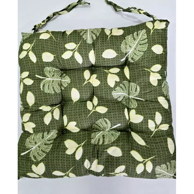 chair Pad Check Coffee, 2, Polyester, Green Floral 1