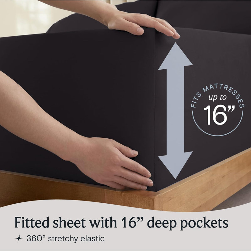 Luxclub 3 PC Black Twin Silky Soft Cooling Extra Deep Pocket Performance Sheet Set, Twin Sheet Set with 1 Pillowcase, Black