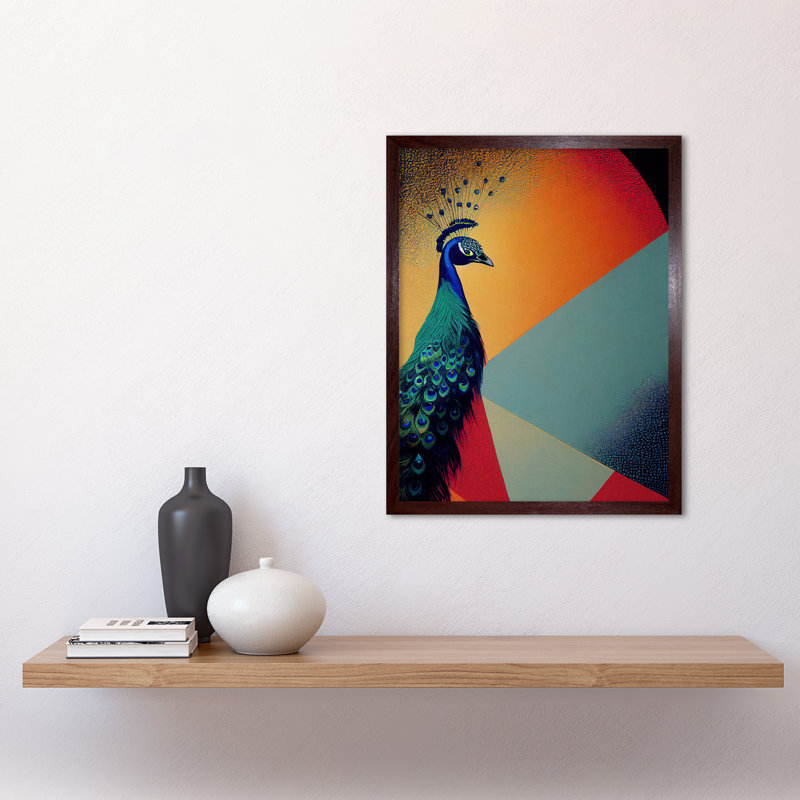 Modern Peacock Portrait Abstract Orange - No Frame Rectangle Print, 43cm H x 33cm W, Brown Framed Paper