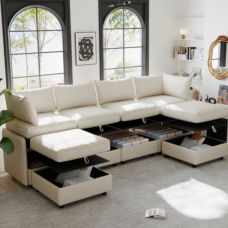 Canapé modulaire modulaire avec rangement pour le salon, Beige