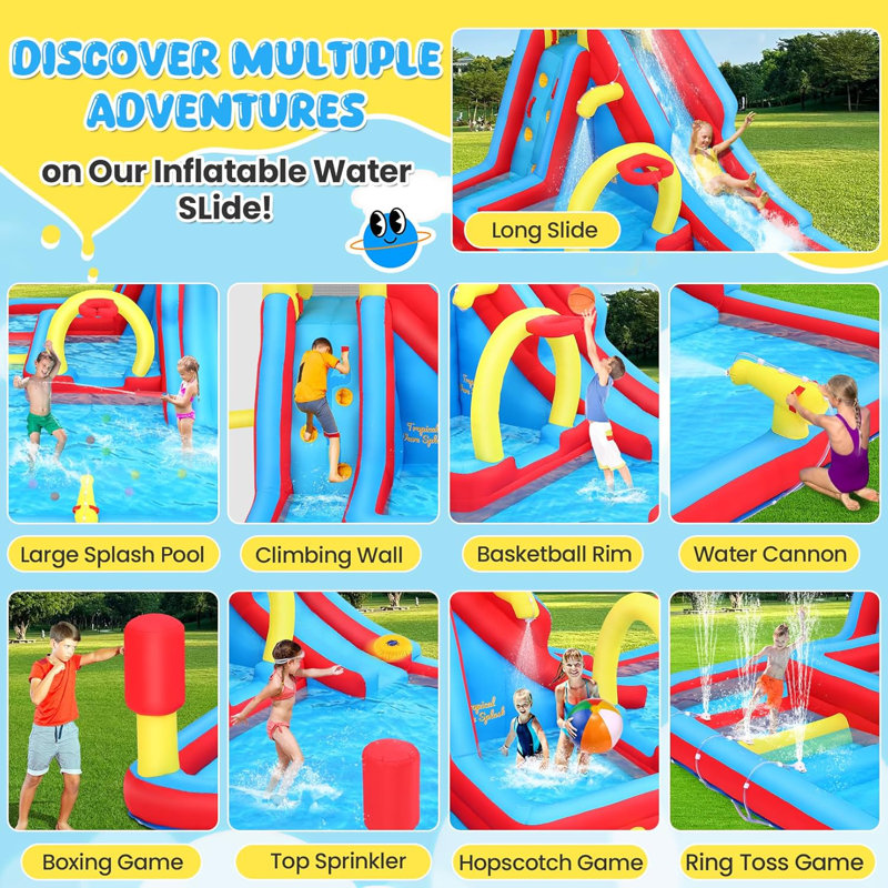 13' X 10' Giant Inflatable Water Slide Bounce House With Sprayers For Backyard Play(No Air Blower)