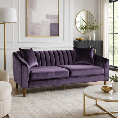 Velvet 3-Seater Sofa with Deep Channel Stitching