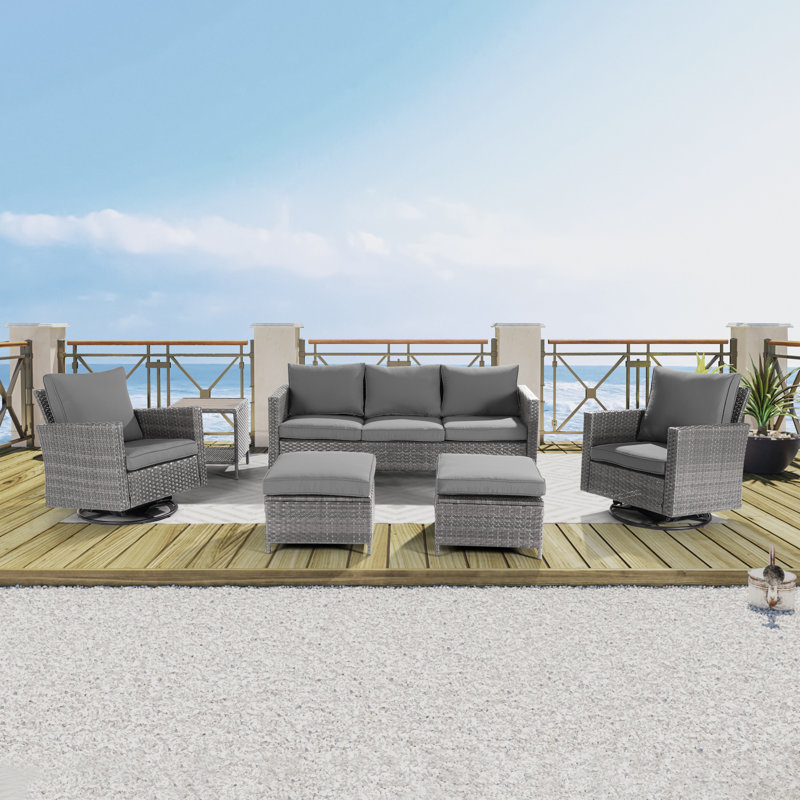 Charlenne 5 - Person Swivel Rocking Chair Outdoor Seating Group with Cushions, Gray, Gray