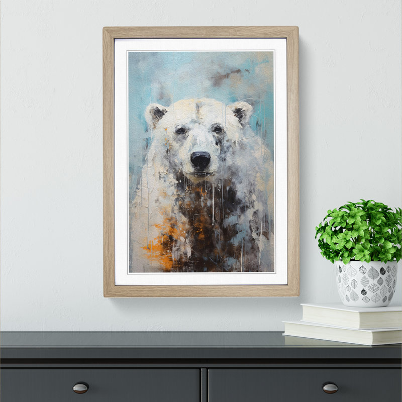 Polar Bear Abstract No.2 - Single Picture Frame Print on Wood, 64cm H x 46cm W x 2cm D, Oak Framed