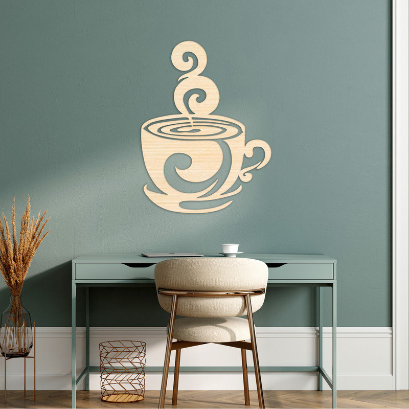 Art mural détaillé en forme de tasse à café avec vapeur - ACM blanc (46 po x 34,69 po), H 46 po x l 34,7 po x P 0,25 po