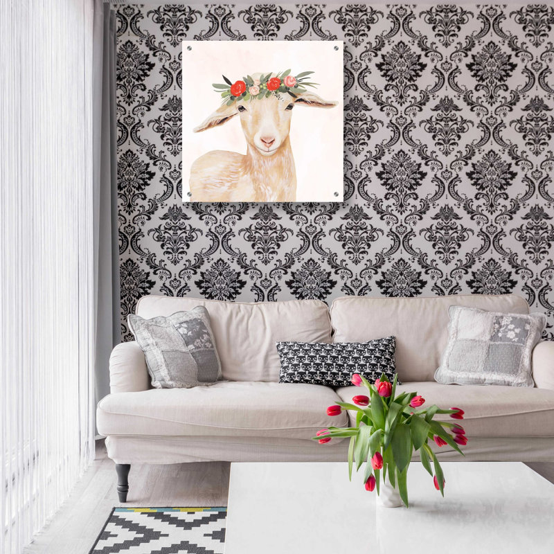 «Garden Goat I» par Victoria Borges, art mural en verre acrylique, H 24 po x l 24 po x P 0,2 po