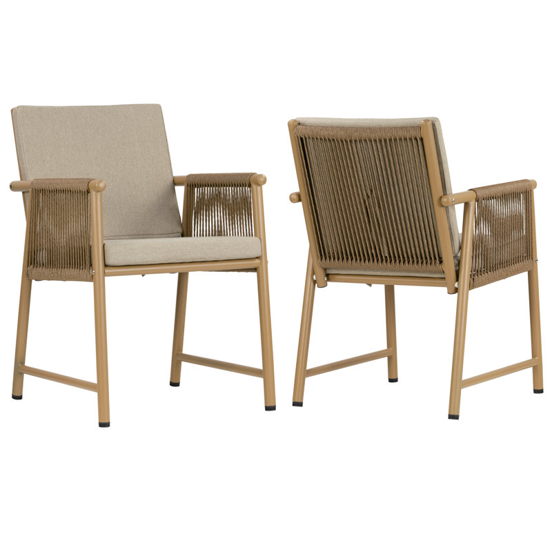 Ensemble de 2 chaises d'extérieur Bianca avec accoudoirs en rotin synthétique tissés à la main, Beige, Brun