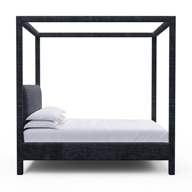 Lit tapissier Lafayette, Simple, Impression en velours froissé bleu