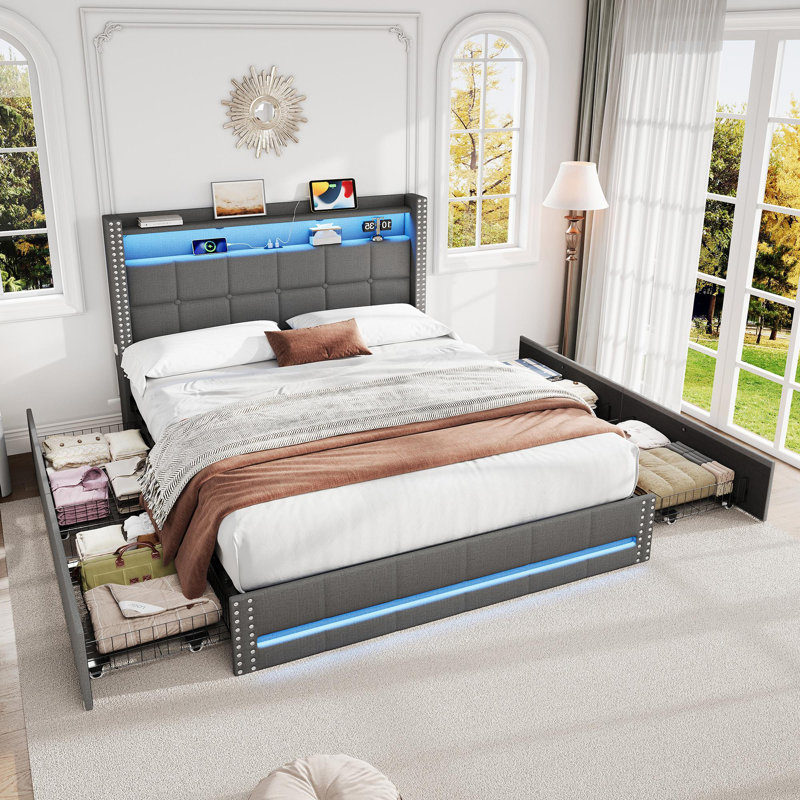 Upholstered Storage Bed, Grey