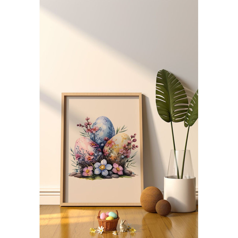 Peinture décorative encadrée de Pâques, 19,7 po x 27,6 po | Cadre 100% bois massif (épaisseur: 0,8 pouce) et œuvre d'art en panneau de fibres à densité moyenne 100% (épaisseur: 0,1 pouce) | Impression numérique vibrante, pour les décorations printanières et les célébrations festives