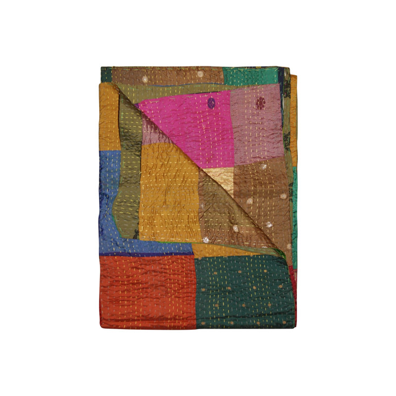 Couverture en patchwork de soie Kantha