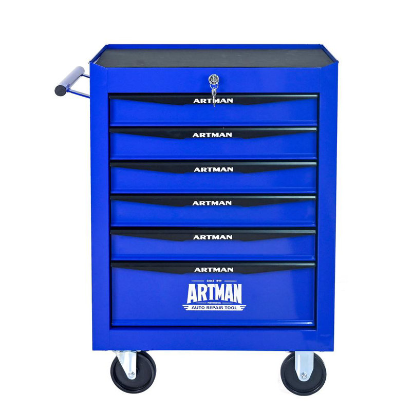 Chariot à outils multifonctionnel à 4 tiroirs avec roulettes et plateau en bois