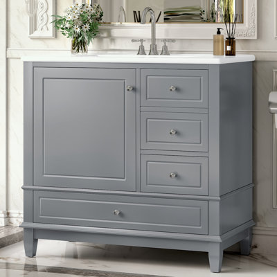 Meuble-lavabo avec lavabo en céramique, 3 tiroirs et armoire avec tablettes