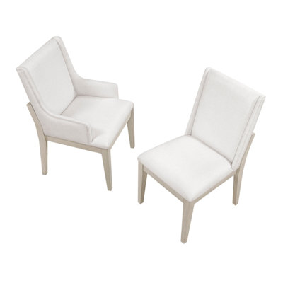 Tuma Wing Dining Armchair Set Of 2, Ivory Polyester, Antique White