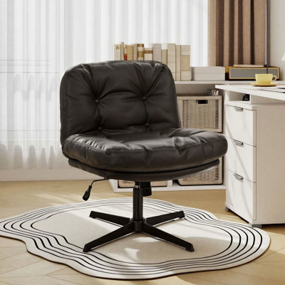 Fauteuil d'appoint pivotant contemporain en similicuir avec siège rembourré épais et base à hauteur réglable pour le salon, la chambre à coucher et un appartement, noir
