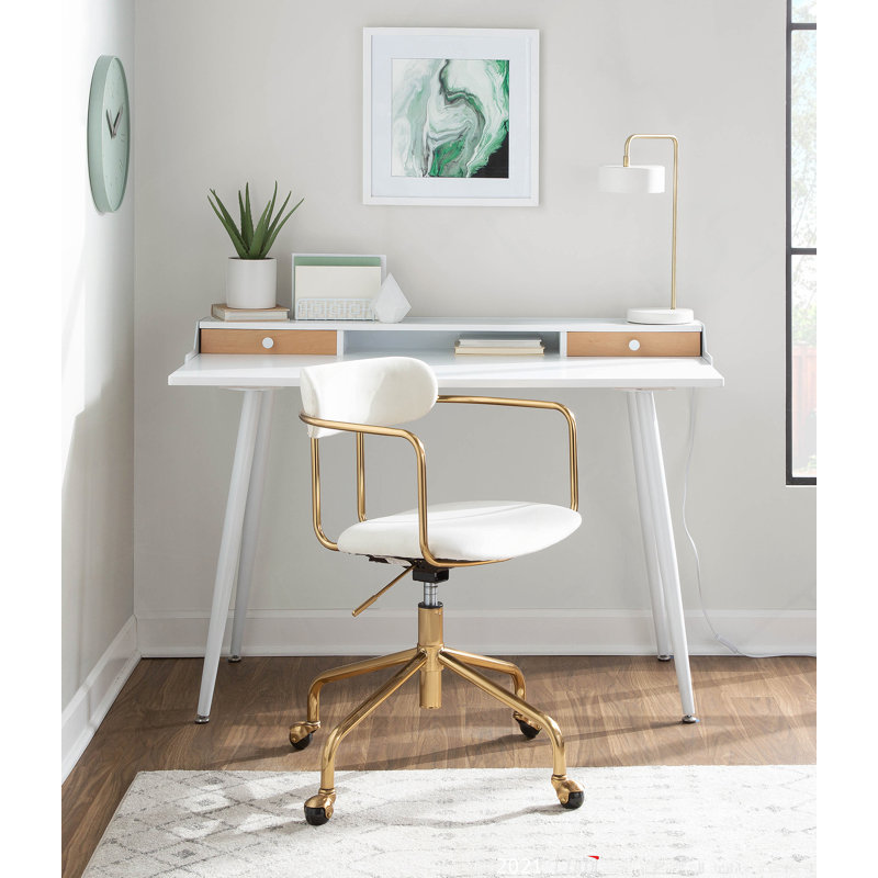 Bureau en acier blanc et bois blanc et naturel avec accents blancs
