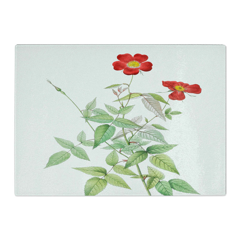 Tempered Glass Rosebush by Pierre-Joseph Redoute Chopping Board, 39 cm W x 28.5 cm L