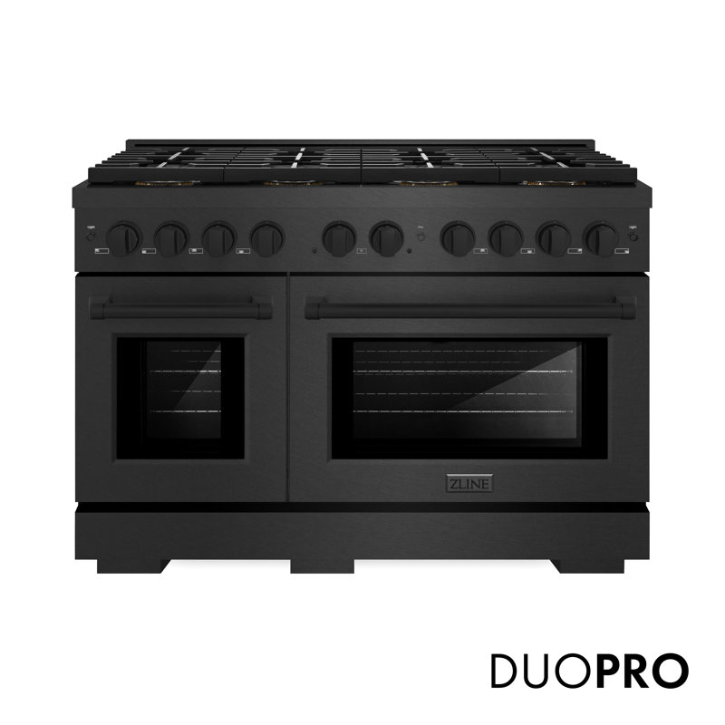 ZLINE 48 in. Paramount Gas Range with 8 Burner DuoPro Cooktop in Black Satin Stainless Steel, Black Satin