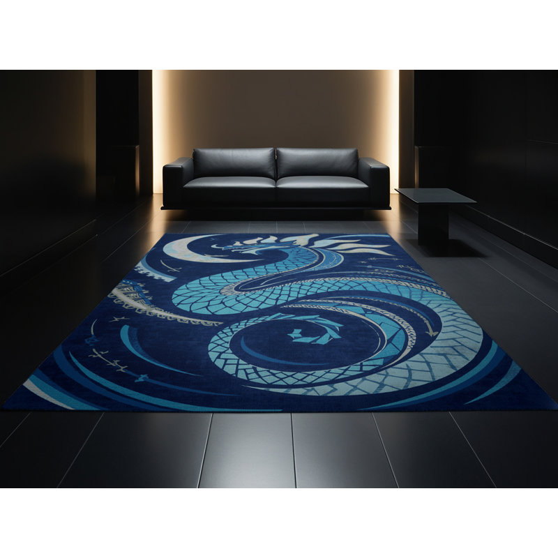 Tapis bleu audacieux et éclectique Ulster Tiamat, 8 x 12