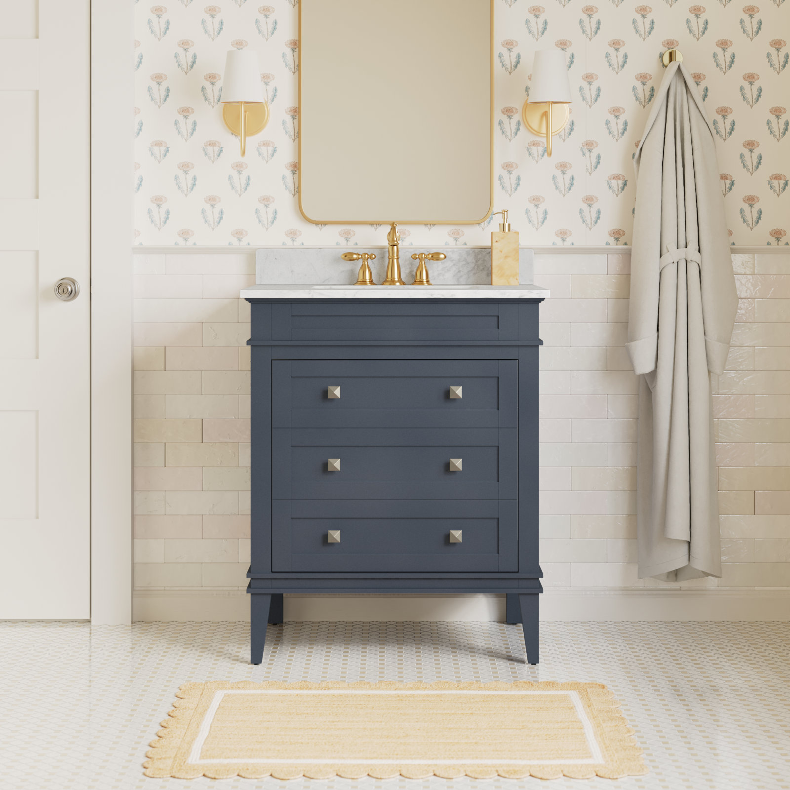 Frankfurt 30'' Single Bathroom Vanity, Marine Gray, Carrara Marble