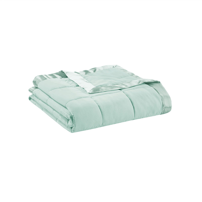 Couverture légère en duvet synthétique avec bordure satinée écume de mer double / grand, Écume de mer, écume de mer