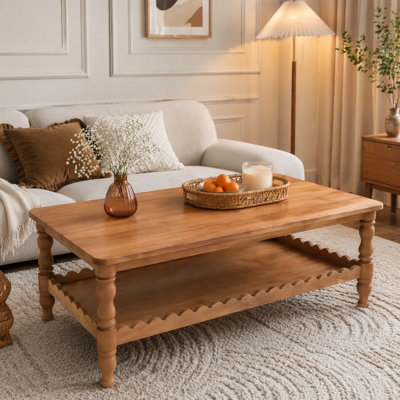 Rectangle Solid Wood Coffee Table with Storage Shelf