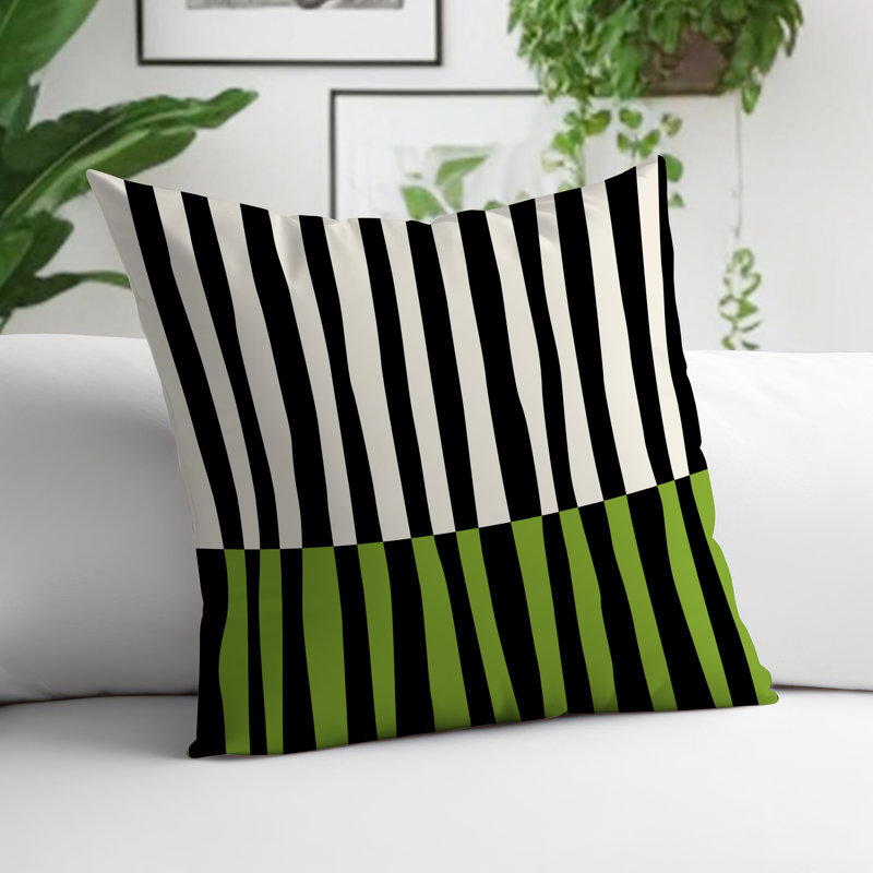 Coussin décoratif réversible intérieur / extérieur en polyester filé Humphrey, H 19 po x l 19 po, Chartreuse / blanc cassé