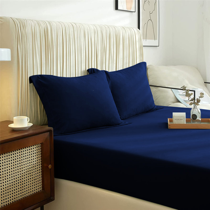 Super Soft Extra Deep Microfiber Brushed Fitted Sheet, Kingsize (5'), Navy