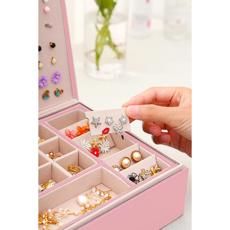 Boîte à bijoux portable polyvalente et compacte, Rose