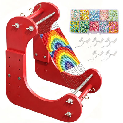 Ajustable Standing Bead Loom Kit,Wooden Beading Loom Kit with 5 Length Options,Ergonomic Angled Jewelry Making Accessories,Includes Brush,Crystal String,Needle,Beads