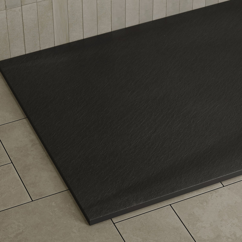 Receveur de douche rectangulaire extra-plat OVE Lenora 152,4 cm x 91,4 cm avec bonde latérale dissimulé, noir uni, Noir uni
