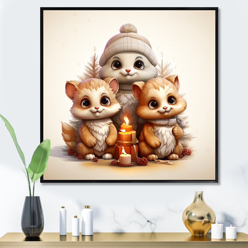 Joyfull Nursery Teddy Bears II - art mural de l'ours en peluche, Cadre flottant noir, H 30 po x l 30 po x P 1,5 po