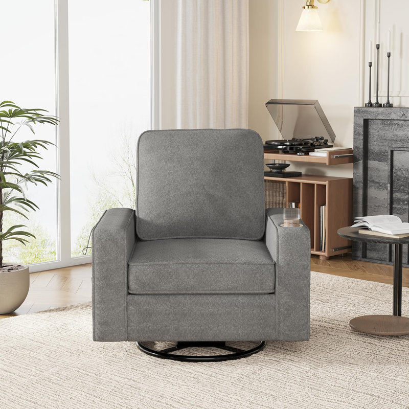 Chaise d'appoint pivotante carrée avec accoudoirs larges, H 37,8 po x l 36,2 po x P 31,1 po, Gris