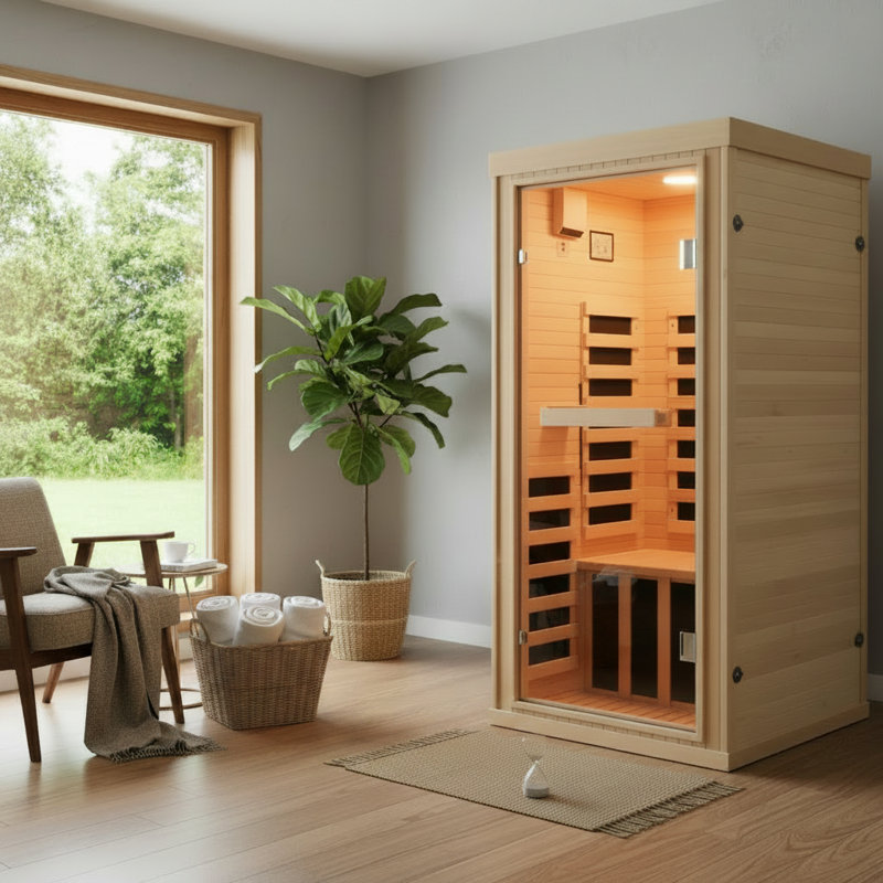 Personal Far Infrared Sauna With Low Emf - Canadian Hemlock Wood Construction, Bluetooth Speakers, Chromotherapy Lighting For Home