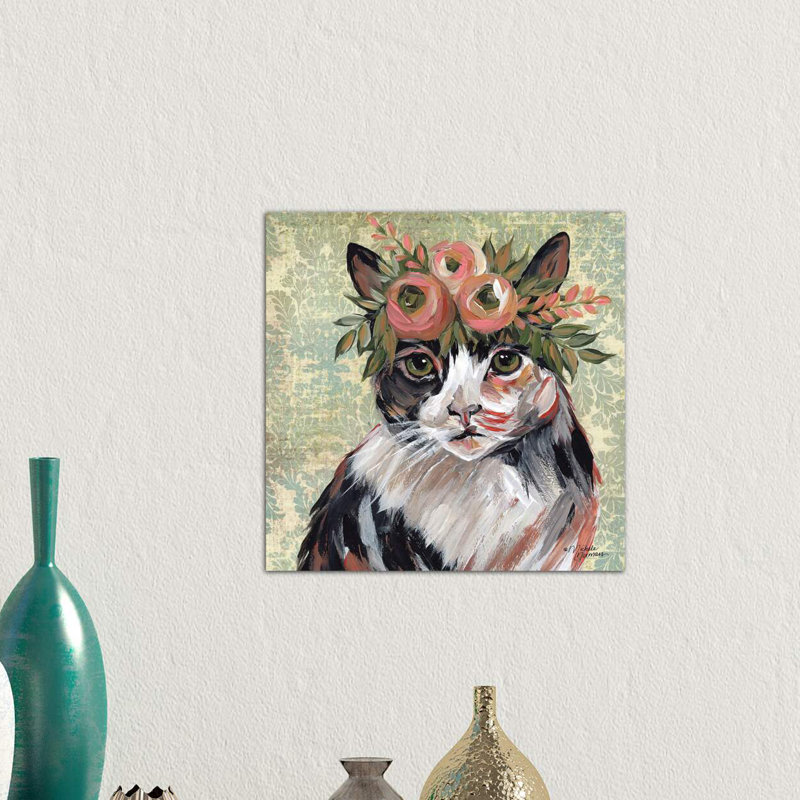 Cat With Floral Crown by Michele Norman - Wrapped Canvas Painting, 45.72 cm H x 45.72 cm W x 1.91 cm D