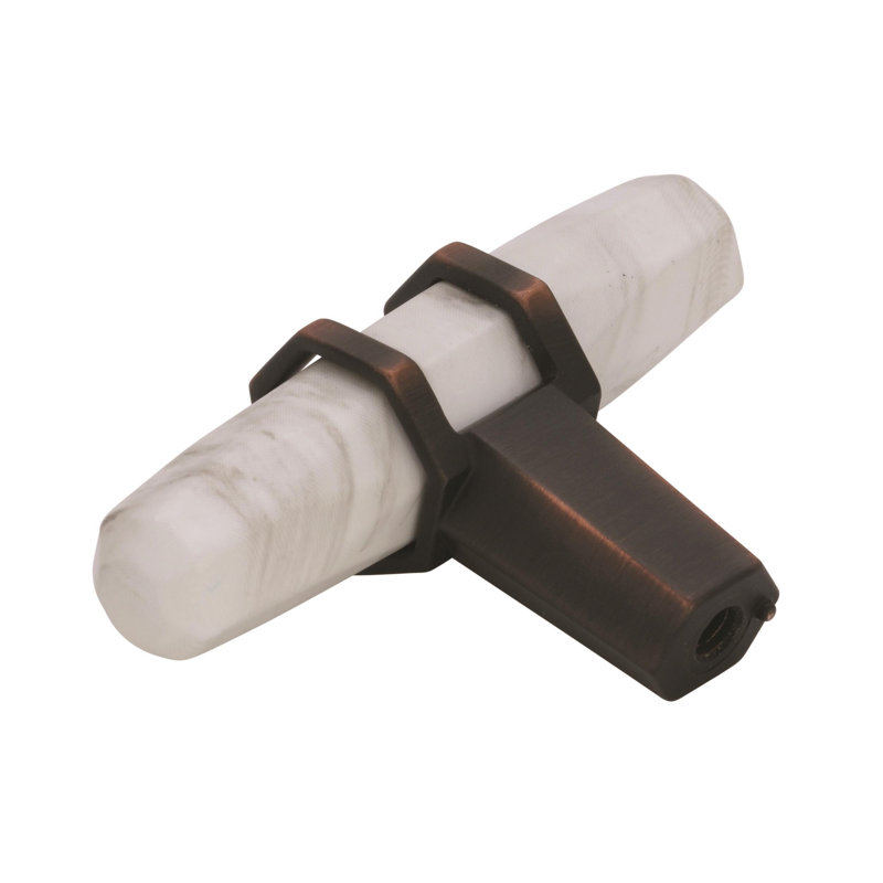 Marble White and Oil-Rubbed Bronze T-Handle Knob