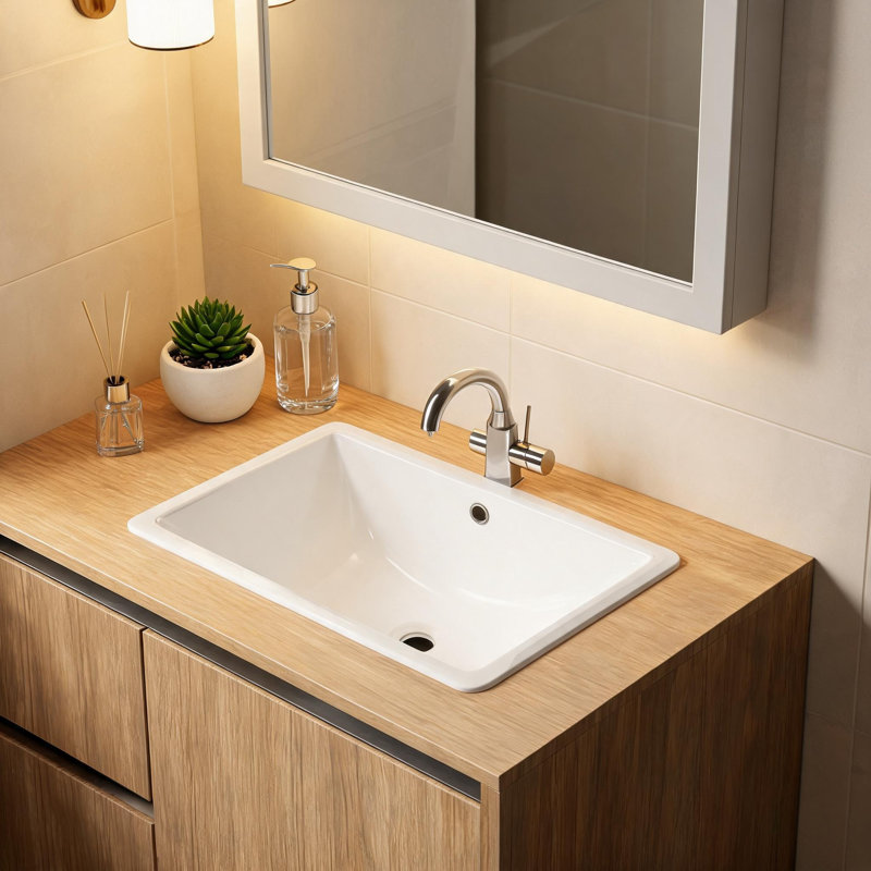 Lavabo de salle de bain rectangulaire en céramique blanche, encastré sous plan, avec trop-plein, 48 x 36 cm (19 x 14 pouces).