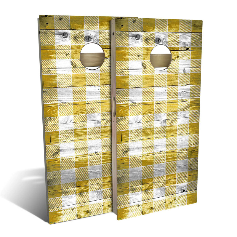 Ensemble de jeu de cornhole à carreaux jaune 2 'x 4' avec lumières à trous