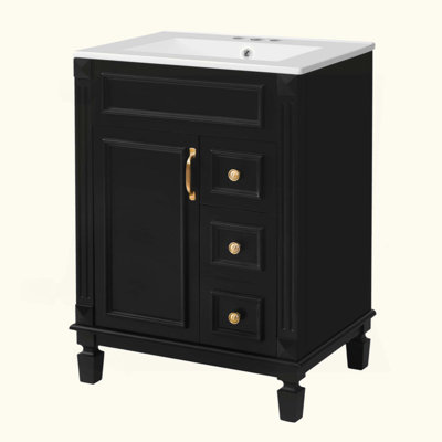 Meuble-lavabo de salle de bain avec lavabo en céramique, petite armoire de salle de bain, armoire moderne avec 2 tiroirs et tablette réglable
