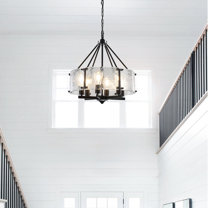 6 - Light 19.69'' Dimmable Modern Round Drum Chandelier With Textured Glass Shadefor Living Room, Bathroom,Foyer, Kitchen Island, Bedroom