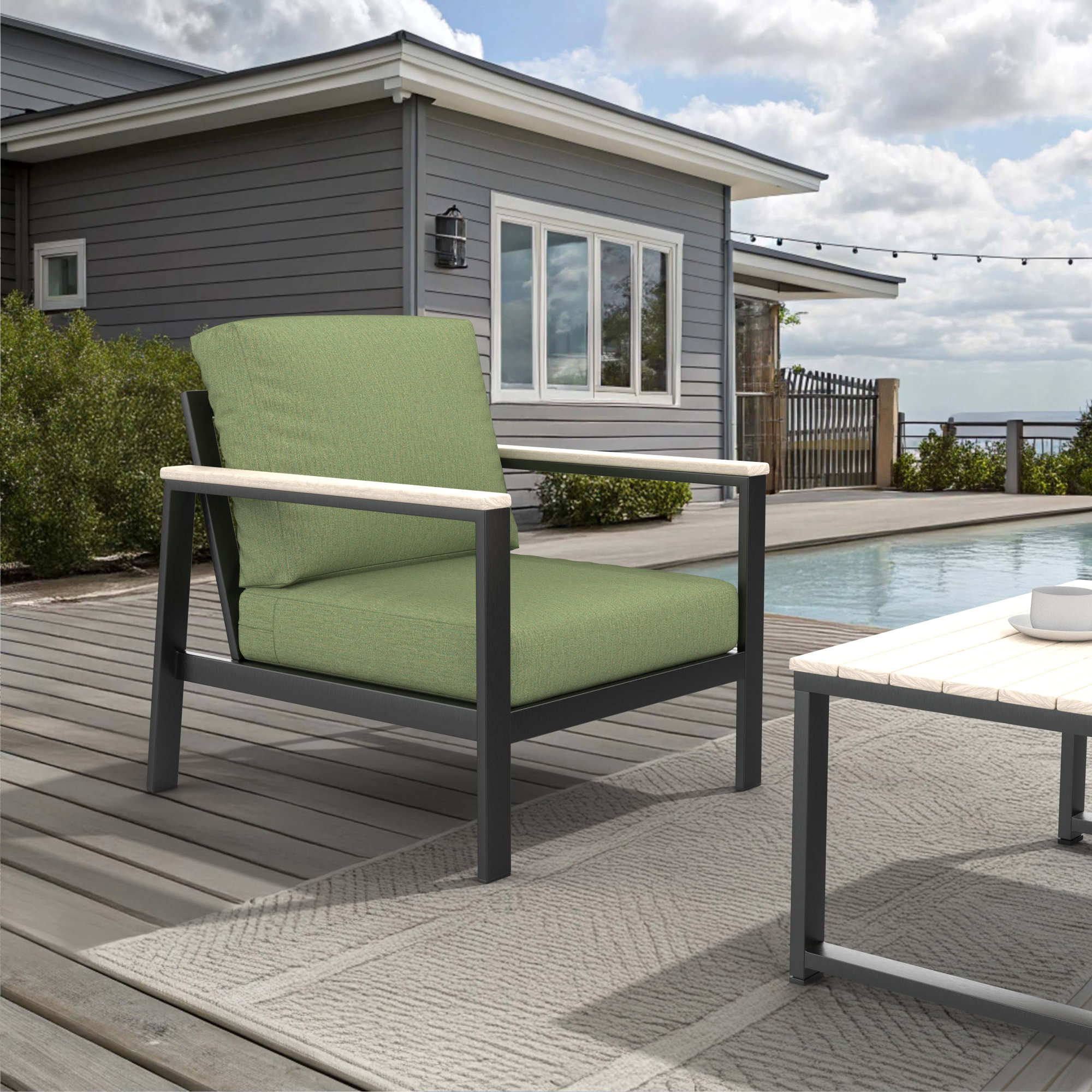 Townsend Outdoor Patio Lounge Chair with Sunbrella Cushions, Sunbrella Canvas Fern, Gray