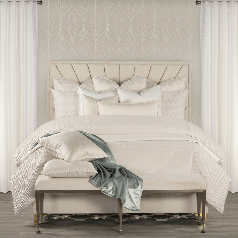 Pleated Velvet Wave Duvet Cover & Insert Set, Cal.King Duvet Cover & Insert+9 Additional Pieces, Ivory