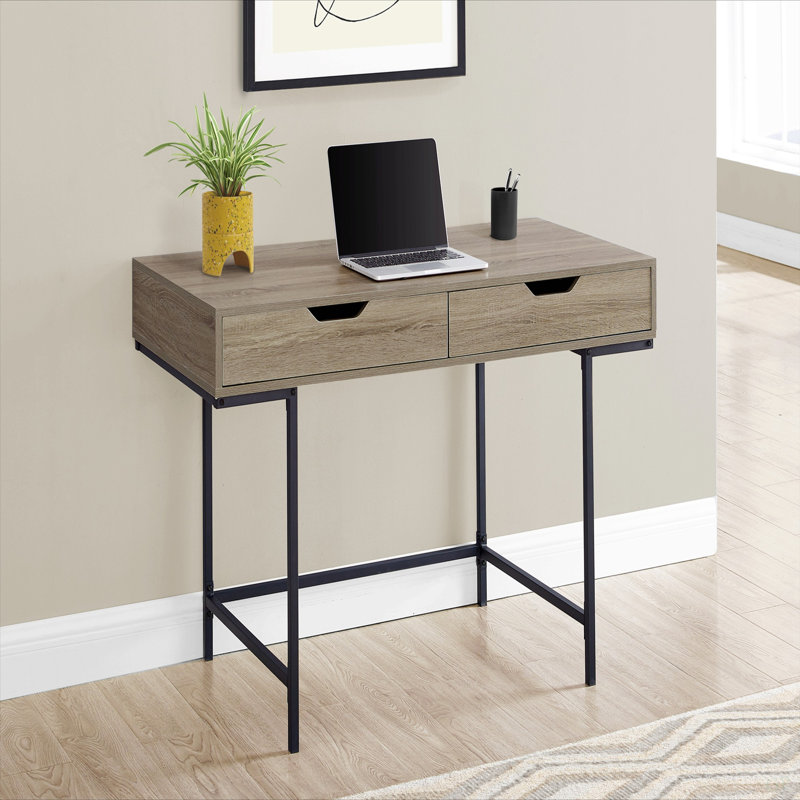 Bureau d'ordinateur, bureau personnel, ordinateur portable, tiroirs de rangement, L 48 po, bureau, stratifié brun, métal noir, contemporain, moderne