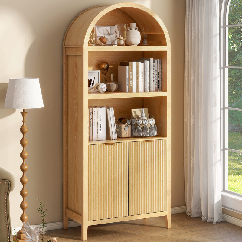 Bibliothèque arquée, bibliothèque avec portes, rangement pour bureau à domicile, P 15,4 po x l 30,8 po x H 71,3 po, Natural