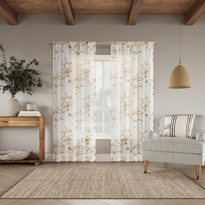 Margot Botanical Print Sheer Rod Pocket Curtain Panel
