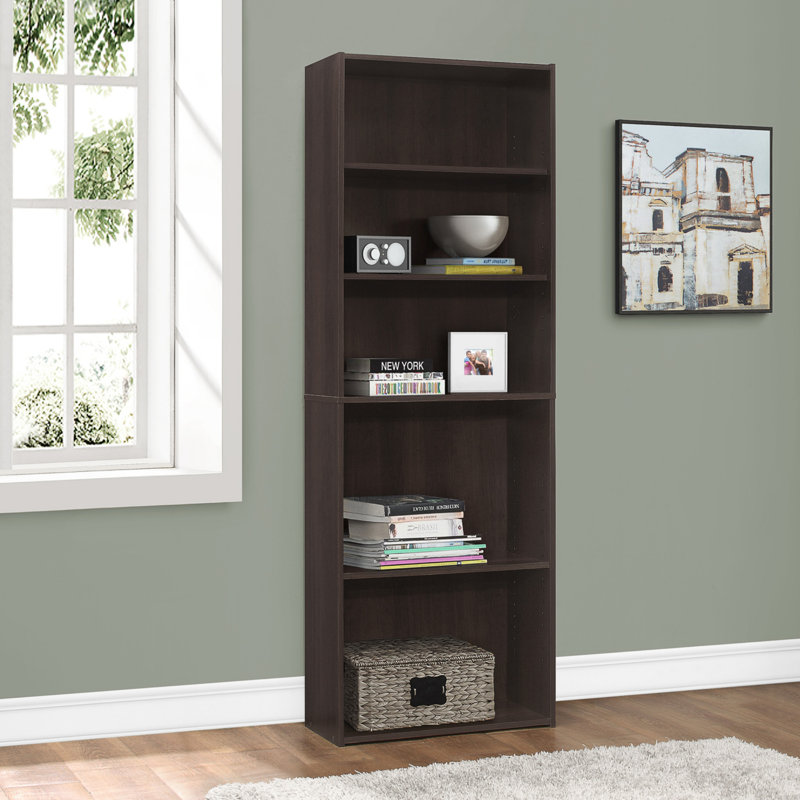Bibliothèque, bibliothèque, 6 niveaux, H 72 po, bureau, chambre à coucher, stratifié, transitionnel, Espresso