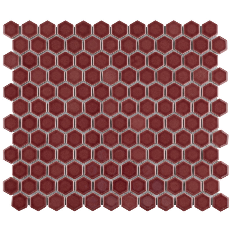 Tribeca 1" Hex Glossy 10-1/4 " x 11-7/8 " Porcelain Mosaic Floor and Wall Tile, Rusty Red