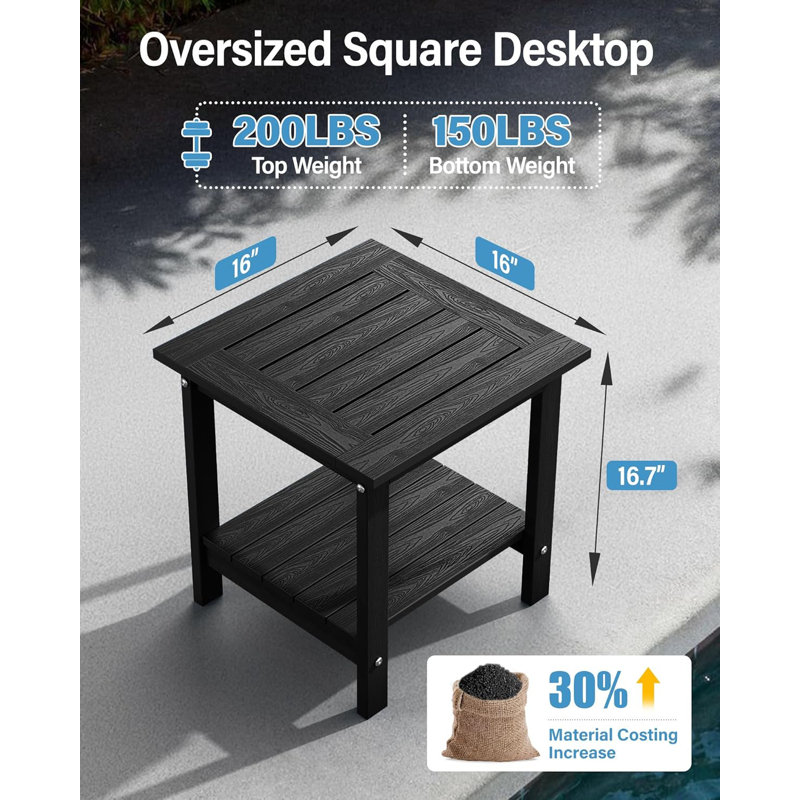 HIPS Small Square Outdoor End Table, Black