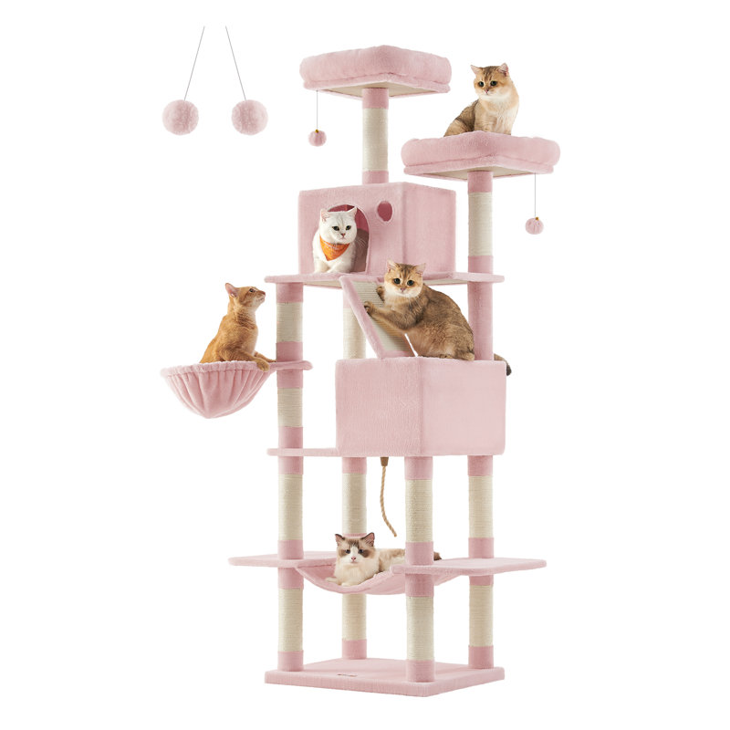 206cm H Cat Tree, 206cm H X 50cm W X 60cm D, Pink